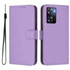For OPPO A57 4G Global Skin Feel Solid Color Leather Phone Case with Lanyard(Lavender Purple) - 2