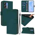 For OPPO A77 5G / A97 5G Skin Feel Solid Color Leather Phone Case with Lanyard(Dark Green) - 1