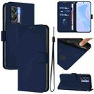 For OPPO A77 5G / A97 5G Skin Feel Solid Color Leather Phone Case with Lanyard(Navy Blue) - 1