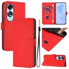 For OPPO A60 4G Global Skin Feel Solid Color Leather Phone Case with Lanyard(Red) - 1