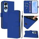For OPPO A60 4G Global Skin Feel Solid Color Leather Phone Case with Lanyard(Dark Blue) - 1