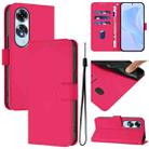 For OPPO A60 4G Global Skin Feel Solid Color Leather Phone Case with Lanyard(Rose Red) - 1