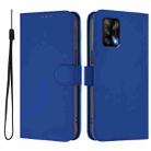 For OPPO A74 4G / F19 / F19s Skin Feel Solid Color Leather Phone Case with Lanyard(Dark Blue) - 2