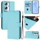 For OPPO A79 5G Global Skin Feel Solid Color Leather Phone Case with Lanyard(Sky Blue) - 1