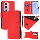 For OPPO A80 5G EU Skin Feel Solid Color Leather Phone Case with Lanyard(Red) - 1