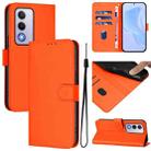 For OPPO A80 5G EU Skin Feel Solid Color Leather Phone Case with Lanyard(Orange) - 1