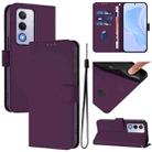 For OPPO A80 5G EU Skin Feel Solid Color Leather Phone Case with Lanyard(Violet) - 1