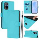 For OPPO A94 5G Global Skin Feel Solid Color Leather Phone Case with Lanyard(Lake Blue) - 1