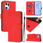 For OPPO Find X5 Pro Skin Feel Solid Color Leather Phone Case with Lanyard(Red) - 1