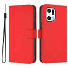 For OPPO Find X5 Pro Skin Feel Solid Color Leather Phone Case with Lanyard(Red) - 2