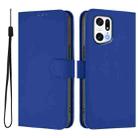 For OPPO Find X5 Pro Skin Feel Solid Color Leather Phone Case with Lanyard(Dark Blue) - 2