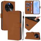 For OPPO Find X6 Skin Feel Solid Color Leather Phone Case with Lanyard(Brown) - 1