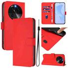 For OPPO Find X6 Skin Feel Solid Color Leather Phone Case with Lanyard(Red) - 1