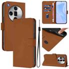 For OPPO Find X7 Ultra Skin Feel Solid Color Leather Phone Case with Lanyard(Brown) - 1