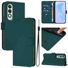 For OPPO K12x 5G Global Skin Feel Solid Color Leather Phone Case with Lanyard(Dark Green) - 1