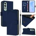 For OPPO K12x 5G Global Skin Feel Solid Color Leather Phone Case with Lanyard(Navy Blue) - 1