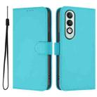 For OPPO K12x 5G Global Skin Feel Solid Color Leather Phone Case with Lanyard(Lake Blue) - 2