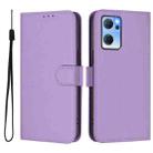 For OPPO Reno7 5G Global Skin Feel Solid Color Leather Phone Case with Lanyard(Lavender Purple) - 2