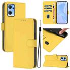 For OPPO Reno7 5G Global Skin Feel Solid Color Leather Phone Case with Lanyard(Lemon Yellow) - 1