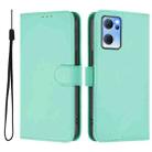 For OPPO Reno7 5G Global Skin Feel Solid Color Leather Phone Case with Lanyard(Mint Green) - 2