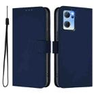 For OPPO Reno7 5G Global Skin Feel Solid Color Leather Phone Case with Lanyard(Navy Blue) - 2