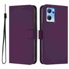 For OPPO Reno7 5G Global Skin Feel Solid Color Leather Phone Case with Lanyard(Violet) - 2