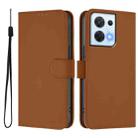 For OPPO Reno8 5G Skin Feel Solid Color Leather Phone Case with Lanyard(Brown) - 2