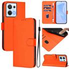 For OPPO Reno8 5G Skin Feel Solid Color Leather Phone Case with Lanyard(Orange) - 1