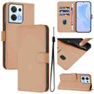 For OPPO Reno8 5G Skin Feel Solid Color Leather Phone Case with Lanyard(Nude) - 1