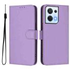 For OPPO Reno8 5G Skin Feel Solid Color Leather Phone Case with Lanyard(Lavender Purple) - 2