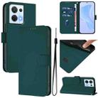 For OPPO Reno8 5G Skin Feel Solid Color Leather Phone Case with Lanyard(Dark Green) - 1