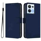 For OPPO Reno8 5G Skin Feel Solid Color Leather Phone Case with Lanyard(Navy Blue) - 2