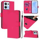 For OPPO Reno8 5G Skin Feel Solid Color Leather Phone Case with Lanyard(Rose Red) - 1