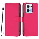 For OPPO Reno8 5G Skin Feel Solid Color Leather Phone Case with Lanyard(Rose Red) - 2