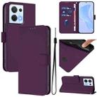 For OPPO Reno8 5G Skin Feel Solid Color Leather Phone Case with Lanyard(Violet) - 1