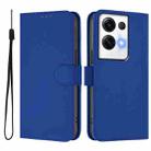 For OPPO Reno8 Pro 5G Global Skin Feel Solid Color Leather Phone Case with Lanyard(Dark Blue) - 2