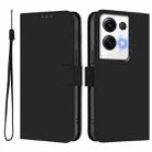 For OPPO Reno8 Pro 5G Global Skin Feel Solid Color Leather Phone Case with Lanyard(Black) - 2