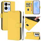 For OPPO Reno8 Pro 5G Global Skin Feel Solid Color Leather Phone Case with Lanyard(Lemon Yellow) - 1