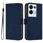 For OPPO Reno8 Pro 5G Global Skin Feel Solid Color Leather Phone Case with Lanyard(Navy Blue) - 2