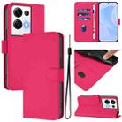 For OPPO Reno8 Pro 5G Global Skin Feel Solid Color Leather Phone Case with Lanyard(Rose Red) - 1