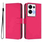 For OPPO Reno8 Pro 5G Global Skin Feel Solid Color Leather Phone Case with Lanyard(Rose Red) - 2