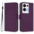 For OPPO Reno8 Pro 5G Global Skin Feel Solid Color Leather Phone Case with Lanyard(Violet) - 2