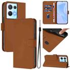 For OPPO Reno8 Pro 5G Skin Feel Solid Color Leather Phone Case with Lanyard(Brown) - 1