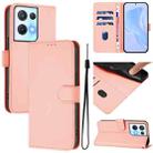 For OPPO Reno8 Pro 5G Skin Feel Solid Color Leather Phone Case with Lanyard(Pink) - 1