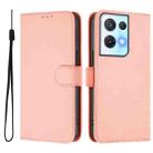 For OPPO Reno8 Pro 5G Skin Feel Solid Color Leather Phone Case with Lanyard(Pink) - 2