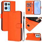 For OPPO Reno8 Pro 5G Skin Feel Solid Color Leather Phone Case with Lanyard(Orange) - 1