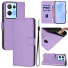 For OPPO Reno8 Pro 5G Skin Feel Solid Color Leather Phone Case with Lanyard(Lavender Purple) - 1