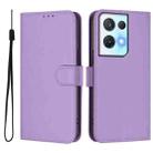 For OPPO Reno8 Pro 5G Skin Feel Solid Color Leather Phone Case with Lanyard(Lavender Purple) - 2