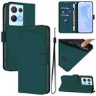 For OPPO Reno8 Pro 5G Skin Feel Solid Color Leather Phone Case with Lanyard(Dark Green) - 1