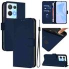 For OPPO Reno8 Pro 5G Skin Feel Solid Color Leather Phone Case with Lanyard(Navy Blue) - 1